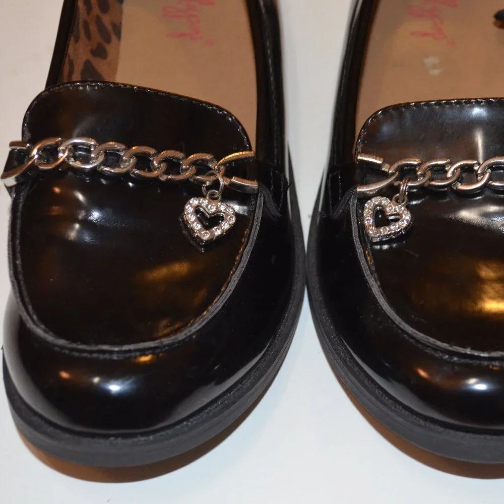 Jellypop (R) Girls Black Shiny Lacquered Silverton Decorations Heart Shoes 3M